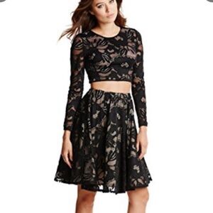 MARCIANO Joss Black Lace Whimsigoth 2-Pc Cropped Top and Skirt XS